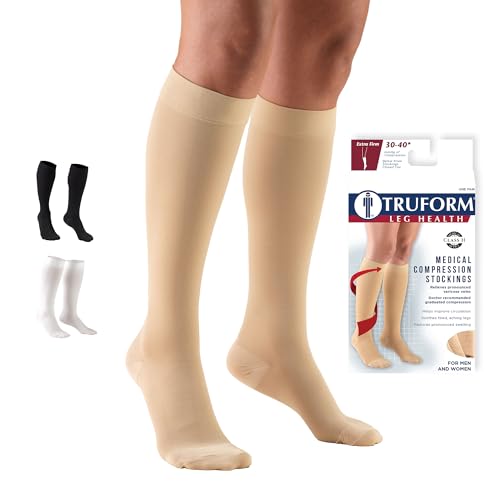 Truform 30-40 mmHg Compression Stockings for Men and Women, Knee High Length, Closed Toe, Beige,...