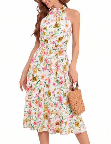 Image of Bbonlinedress Women Floral Midi Dress 2026 Halter Summer Spring Boho Casual Beach Vacation A-line Flowy Sun Dresses