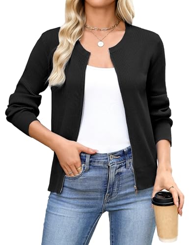 Totatuit Womens Long Sleeve Zip Up Sweater Cardigans Knitted Lightweight Zipper Jacket2