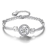 Pulsera para mujer de oro rosa de 18 quilates con cristales de circonio y diamantes ajustables, 16,8 cm (plata), 18 cm, Plata