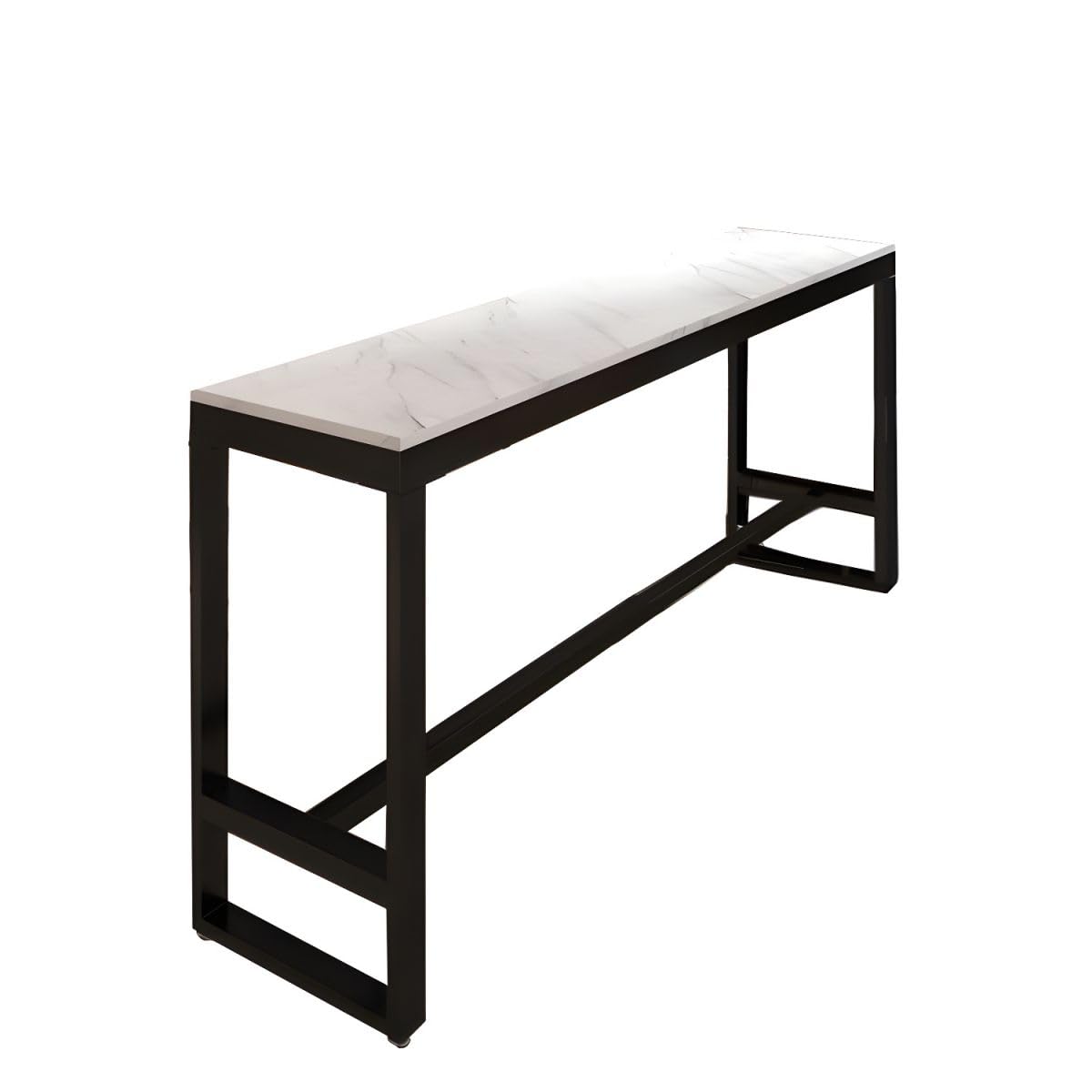 RUNNUP Narrow Bar Table, Industrial Dining Room Bar Table, Marble Top Counter Height Table with Sturdy Metal Frame for Kitchen Bistro Pub, Black 63" L