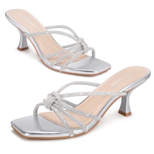 Image of Women's Strappy Square Open Toe Kitten Heels Sandals Knotted Design Summer Fashion Slip On Mule Style
