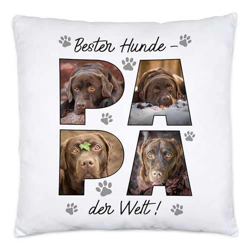 Kiddle-Design Hundepapa Kissen mit Foto und Namen personalisiert - Hundekissen Fotokissen für Hundebesitzer Hundeliebhaber - Papa Geschenk Vatertag & Geburtstag Herrchen - 40x40cm inkl. Füllung