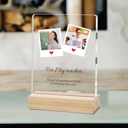 Image of Giftplease Best Teacher Plaque | Personalized Photo Frame with Wooden Stand | Appreciation Gift for Teachers | Teacher's Day Retirement Farewell Gift (Custom Photo & Text CTH 05