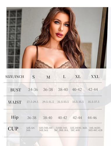 Image of Avidlove Women Sexy Lingerie Sheer Lace Bodysuit V Neck Teddy Lingerie One Piece Mini Babydoll