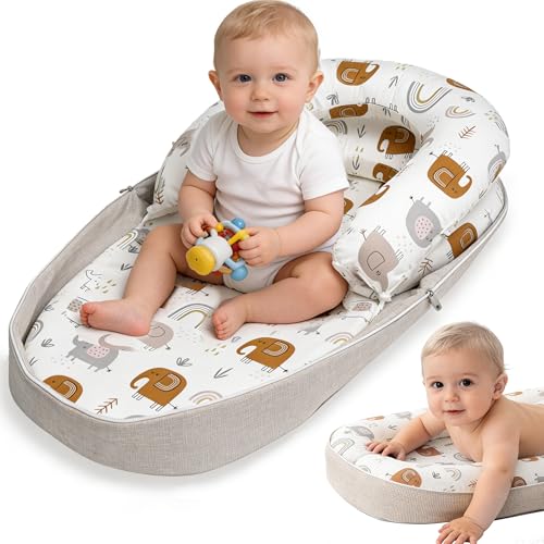 ASCENREST Tummy Time Mat, 2-in-1 Convertible to Backpack, Premium Memory Foam Baby Play Mat, Removable Machine Washable Cover, Foldable for Floor, Couch & Travel