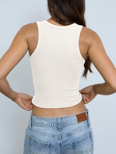 Image of EasyGala Womens Cotton Ribbed Crop Tank Tops High Neck Sleeveless Basic Shirts Racerback Slim Fitted Summer Clothes 2026