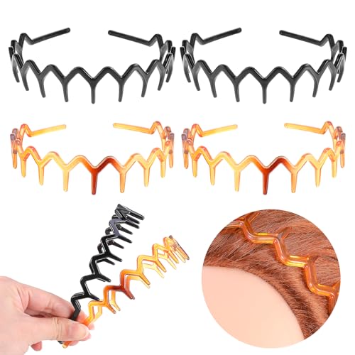 4 diademas en zigzag para mujer, diadema de plástico con dientes ondulados, diadema de plástico con dientes de tiburón, peine para el pelo, accesorios para el cabello para mujeres, hombres y niñas