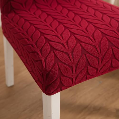 Image of HOMETHREADS Stretchable Elastic Jacquard Chair Seat Cover - Removable & Washable, Durable Seat Protector for Dining Room, Kitchen, Restaurant & Party Chairs (Maroon, Pack of 8)