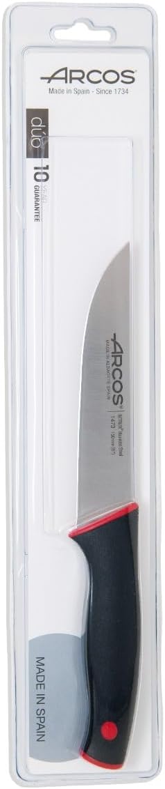 Arcos Kitchen Knife 6 Inch Nitrum Stainless Steel and 150 mm blade. Professional Utilty Knife. Ergonomic Polyoxymethylene POM Handle.Series Duo. Color Black and Red