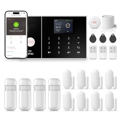 Clouree Alarm System for Home Security Smart Home Alarm System, Wireless WiFi Home Alarm System with Siren, PIR Motion Sensor, Remote Controls, Window/Door Sensor No Contract Required,24/7 Protection