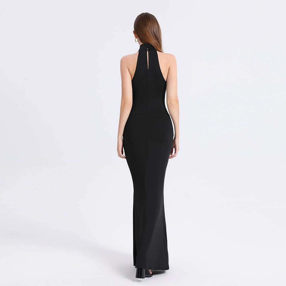 Abito Elegante Donna Abiti Sexy Senza Maniche Vestiti Donna Eleganti Abiti Bodycon Nero Gonna Lunga a Party Clubwear Abiti da Sera Lunghi Eleganti