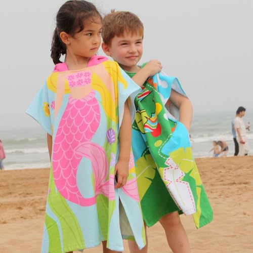 Toalla de playa con capucha de algodón ligera toalla poncho infantil sirena 3