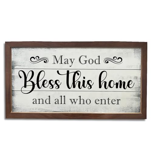 Rustic Wall Decors, Front Door Sign for Home Front Door Porch Entryway Decor, Wooden Framed Wall Decor, May God Bless This Home and All Who Enter Sign 15×7.5×0.3 inches