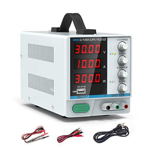 DC Power Supply, Dr.meter 30V 10A Multifunctional Regulated Power Supply (White)