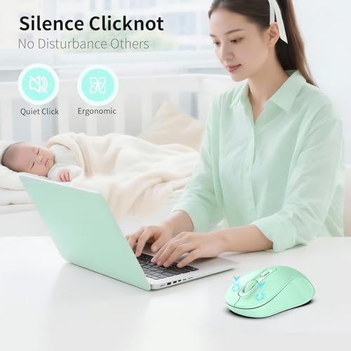 Image of Wireless Mouse, 2026 New Model, Silent Click Ergonomic Design, Portable, 4 Buttons, Adjustable DPI (800 /1200 /1600), for Laptop /PC /Office (Green)