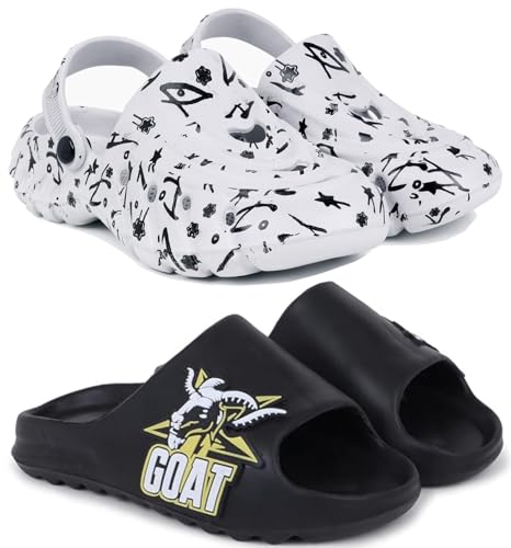 Image of Pampy Angel Combo Pack of 2 Slipper /Flip Flops /Slides /Clogs /Sandals with Adjustable Back Strap for Men (Cl-N11,Y-to-Goat)