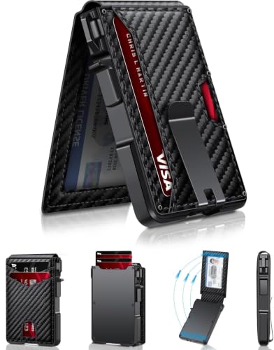 Image of AirTag Wallet for Men, Pop Up Wallet with RFID Blocking, Genuine Leather Slim Mens Wallet with ID Window & Cash Slot (Carbon Fiber 3)