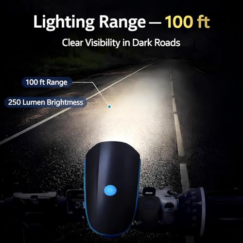 Image of PulGos Rechargeable Cycle Light for Bicycle with ๐๐๐๐๐ Horn (๐ Sound Modes), Bright LED Cycle Headlight(๐ ๐๐ข๐ ๐ก๐ญ ๐๐จ๐๐), Up to ๐๐ ๐ก๐ซ๐ฌ ๐๐๐ญ๐ญ๐๐ซ๐ฒ ๐ฅ๐ข๐๐, Ideal for Night Riding