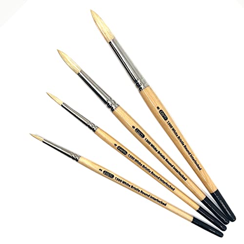 Zem Brush Interlocked White Hog Bristle Artist Brush Set Rounds 2,4,6,8 #TOP5
