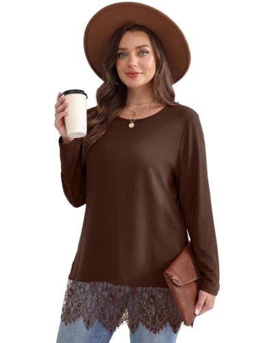 OFEEFAN Long Sleeve Shirts for Women Fall Fashion Clothing Lace Tunic Tops | Teacher outfits for women, womens tops dressy casual, business casual outfits, cute tops, womens blouses — view 4