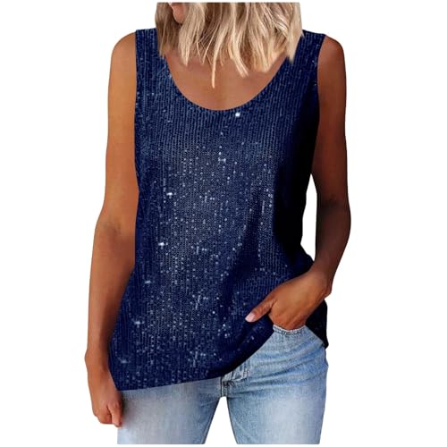 Ärmellose Damen Unterhemden mit Pailletten Festliche Oberteile Sommer Mode Trägertop Einfarbig Tanktops Glitzer Top Party Tunika Glitzerbluse Locker Damentops Y2K Camisole Weste