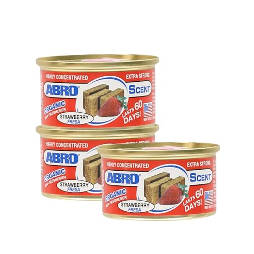 Image of ABRO Car Air Freshener Cans: Spill Proof Air Fresheners for Home, Office, or Car Accessories, Lasts Up to 60 Days - 3 Pack Strawberry Scent