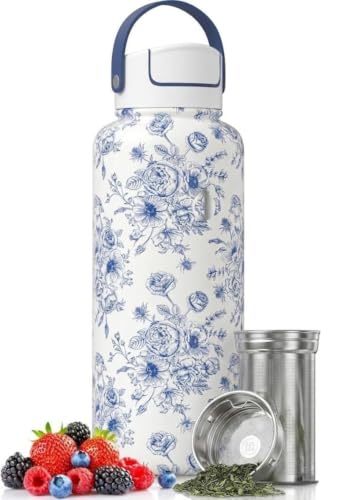 HEMLI 32 oz Ceramic Lined Tea Infuser Travel Tumbler Micro-Mesh Stainless Steel Infuser Pure Taste Ceramic Interior Triple Insulated 12hr Hot Cold Dual Sip & Straw Lid Scratch-Resistant