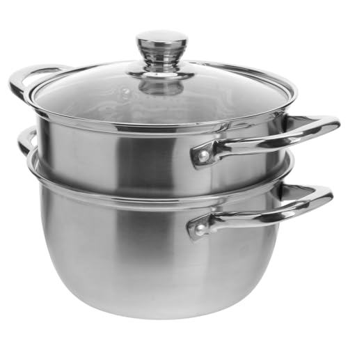 ULTECHNOVO Olla de Vapor Doble de Acero Inoxidable con Tapa de Resistente para Cocinar al Vapor y Preparar Sopas Verduras y Arroz