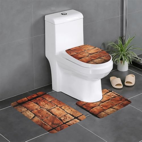 HDSKFNS Set di 3 tappeti da bagno con stampa di mattoni antichi usurati, tappetini da bagno in flanella, per vasca da bagno a forma di U, doccia
