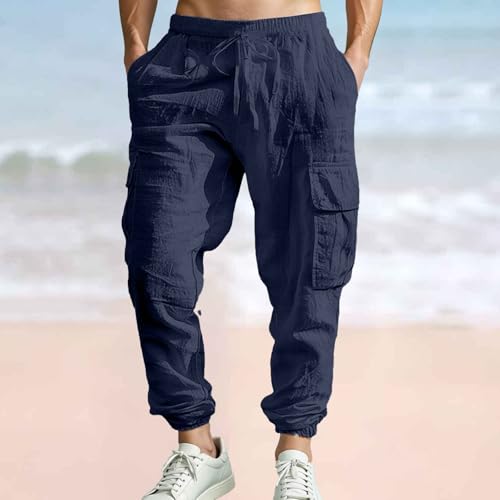 Men's Casual Pants Comfortable Fixed Fit Design Pure Color Trousers with Drawstring Pockets Spring Summer Fall3