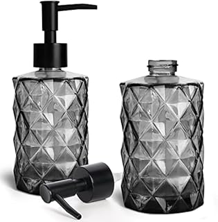 2 Pack Glass Soap Dispensers, 330 ML/12Oz Pump Bottle Dispenser, Refillable Hand Soap Dispenser Bottle for Kitchen, Bathroom, Laundry Room (2 PCS Black)