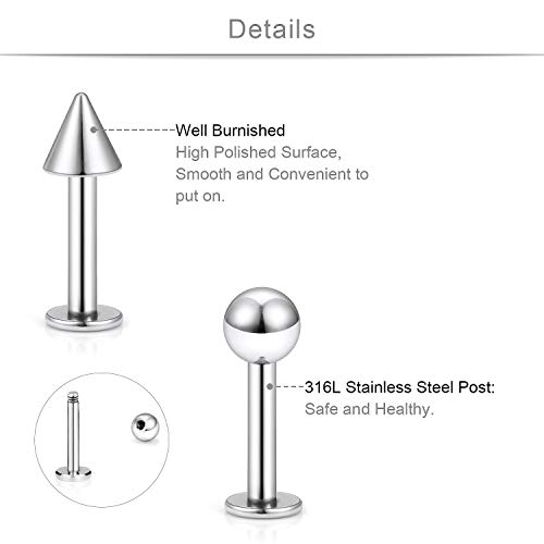 SCERRING 12PCS 14g Stainless Steel Balls & Spikes Labret Monroe Lip Cheek Tragus Cartilage Helix Earring Ring Body Piercing Jewelry 8-14mm2