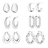 6 Pairs 14K Gold Hoop Earrings for Women Lightweight Chunky Hoop Earrings Multipack Hypoallergenic, Thick Open Twisted Huggie Hoops Earring Set Jewelry for Gifts.