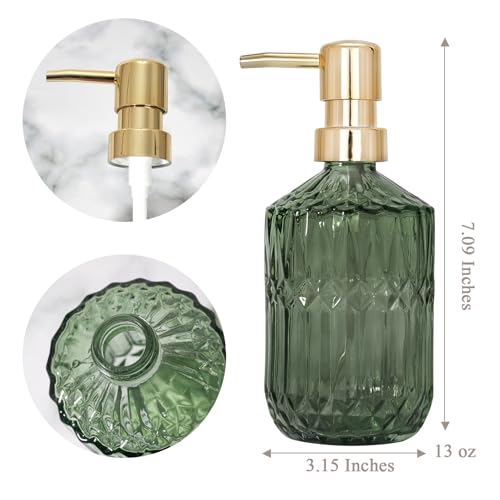 Glass Soap Dispenser Green Bottle Gold Plastic Pump Refillable Kitchen Sink Countertop Hand Dish Dispensers3
