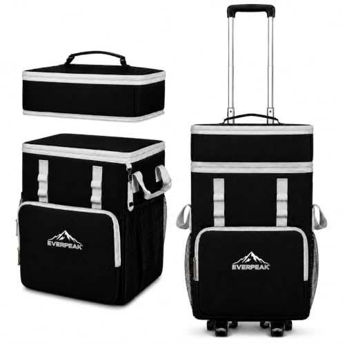 72-Can Large Collapsible Soft Cooler with Wheels, Insulated Leakproof Cooler Bag with Handle, Removable Lunch Box Top, All-Terrain Wheels, Portable Cooler for Beach, Camping, Picnic, Travel