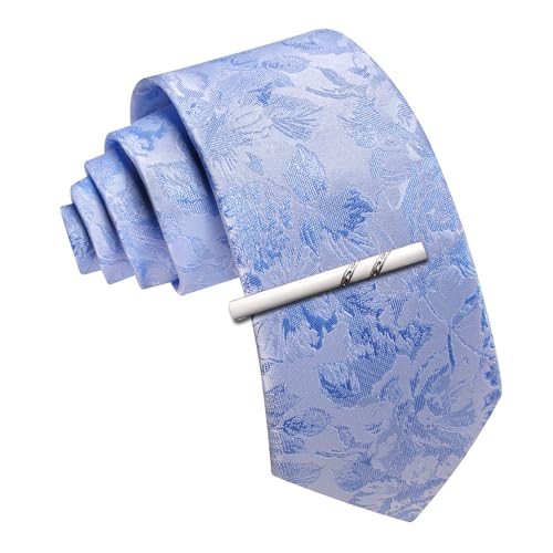 Image of Barry.Wang Floral Ties for Men Flower Necktie with Tie Clip Formal