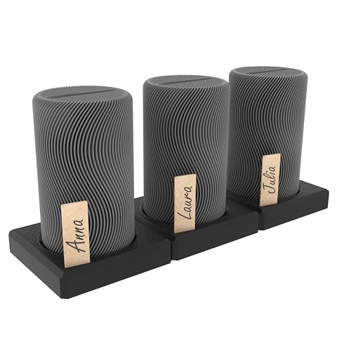 Wave Trinkgeldröhrchen 3er Set in shadow grey inkl. Magnetständer & 3 Namenskärtchen erweiterbare Spardose & Kaffeekasse aus Kunststoff Spardose Made in Germany