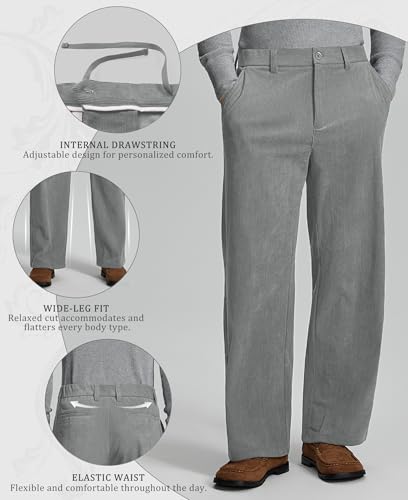 Susclude Mens Corduroy Dress Pants Baggy Wide Leg Old Money Casual Slacks Loose Fit Elastic Waist Stylish Vintage Trousers4
