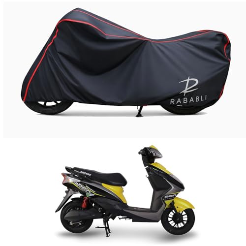 Image of Waterproof Bike Body Cover Compatible for | Ampere REO LI | Taffeta Fabric, Red Piping Design, Bottom Elastic Fit | Dustproof, Sun UV & Rain Protection for All Bikes