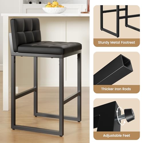 Image of Bar Stools Set of 2, Modern Counter Height Bar Stools with Back,24 inch Dark Grey