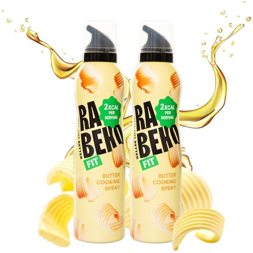 Rabeko Zero Kochspray kalorienarm | BUTTER | 800 Portionen,2 kcal pro Sprühstoß| Pfannenspray zum Braten, Grillen & Backen| ohne Zusätze, ohne Zucker|Gluten und Laktosefrei 2 x 200ml