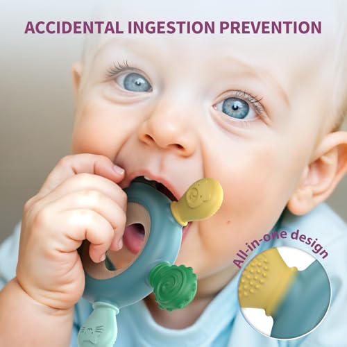Image of akolik Teething Toys for Babies, Baby Teethers Toy Teething Ring Silicone, Grasping Teething Toy, BPA Free Teething Newborn Accessories for Baby 0 3 6 9 12 18 Months (Blue B)