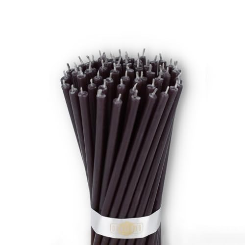 Danilovo - Candele in Cera d'Api, 50 Pezzi, Colore Nero, Candele Decorative per Preghiera, per Rituali, Decorazione o Candele di Compleanno, 16 cm x 0,5 cm