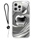 Swirl for Apple Series Metal Paint Glass Phone Case with Lanyard, Plating Tempered Glass,Full Coverage Protective Cases, Tempered Glass Phone Case for iPhone 13-17 Pro Max (for 16Plus,Black)