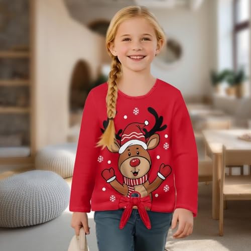 Girls Long Sleeve T-Shirt with Tie Front,Crew Neck Girls Tees,Comfortable Kids Tunic Tops for Study,Holiday,Casual4