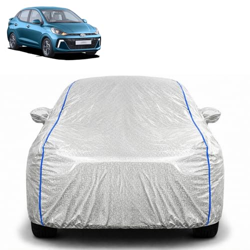Image of Waterproof Car Cover for Hyundai Aura | All Weather Protection | UV Resistant & Dustproof | Soft Cotton Lining to Prevent Scratches | Triple Stitched with Mirror Pockets & Elastic Hem
