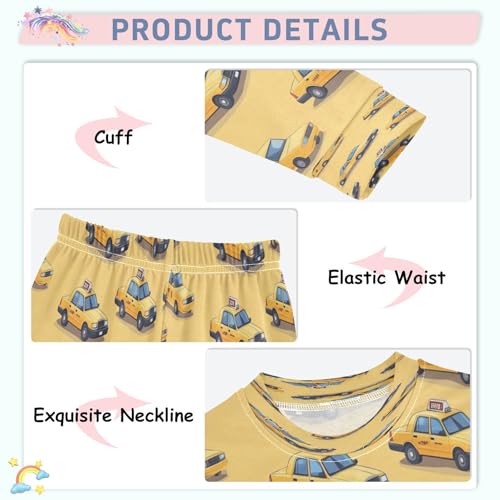 Pajama Sets Long Sleeve Yellow Taxi Car Soft Comfy Sleepwear 2 Piece PJS 3-8T4