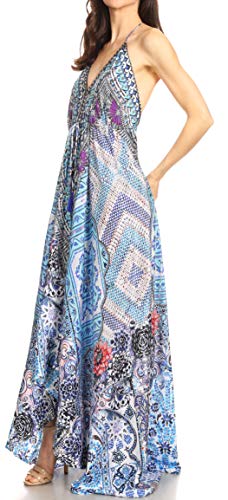 Image of Sakkas Lizi Womens Maxi High-Low Halter Handkerchief Long Dress Beach Party
