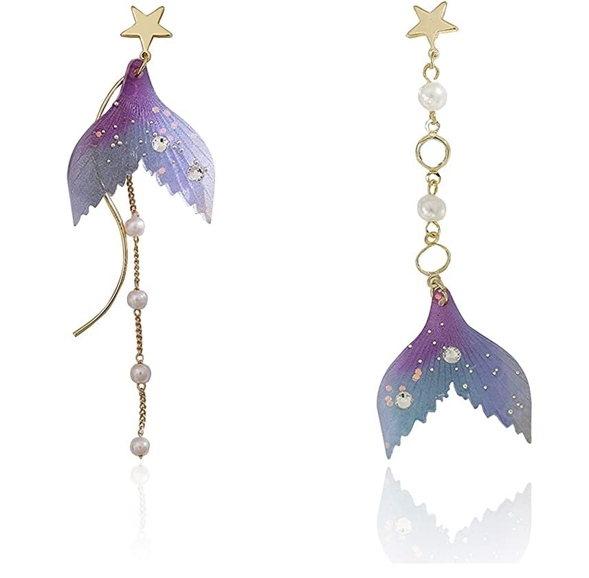 El Regalo Long Mermaid Fishtail Earrings -Sequin Resin Fish Tail Dangly tassels Hypoallergenic Beach Earrings with Pearl L... - Review, Price and Buying Guide